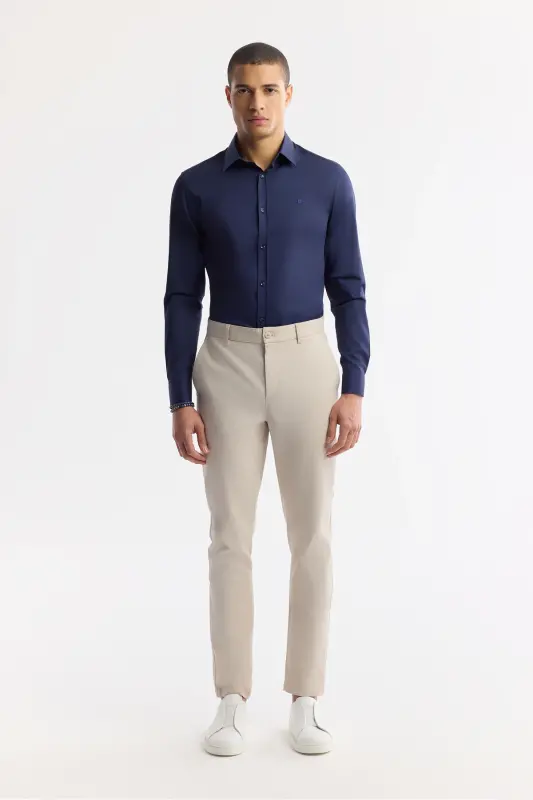 Men's Beige Slim Fit Classic Waist Cotton Soft Touch - 7