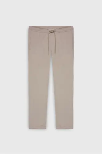Men's Beige Slim Fit Comfort Fit Tie Waist Side Pocket Jogger Pants-Beige - 12