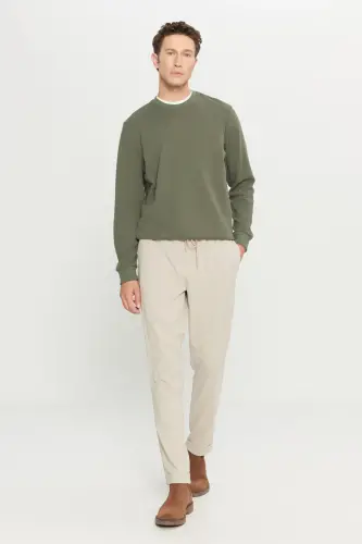 Men's Beige Slim Fit Comfort Fit Tie Waist Side Pocket Jogger Pants-Beige 