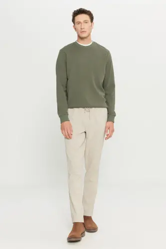 Men's Beige Slim Fit Comfort Fit Tie Waist Side Pocket Jogger Pants-Beige - 5