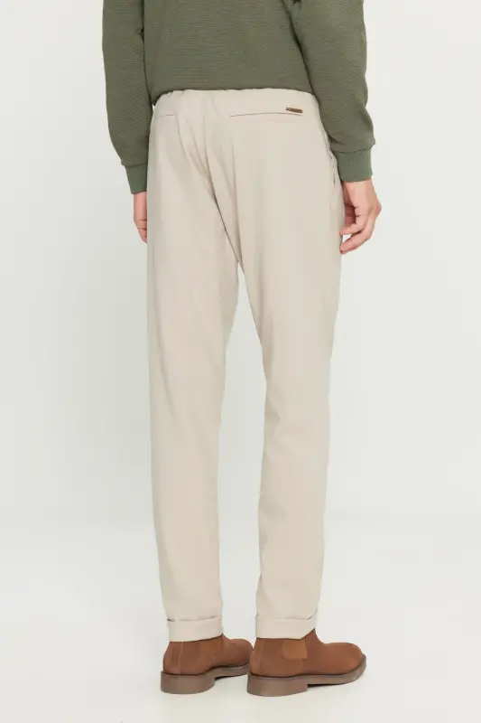 Men's Beige Slim Fit Comfort Fit Tie Waist Side Pocket Jogger Pants-Beige - 7