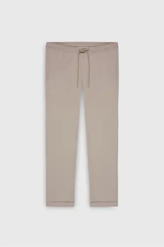 Men's Beige Slim Fit Comfort Fit Tie Waist Side Pocket Jogger Pants-Beige - 8