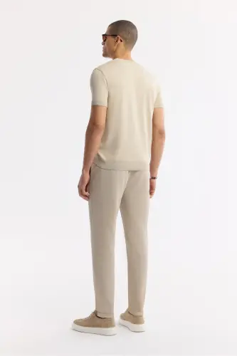 Men's Beige Slim Fit Elastic Waistband Bi-Stretch Chino - 3
