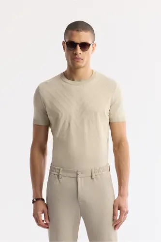 Men's Beige Slim Fit Elastic Waistband Bi-Stretch Chino - 6