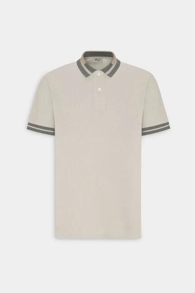 Men's Beige Slim Fit Narrow Cut 100% Cotton Non-Iron Polo Neck T-Shirt - 8