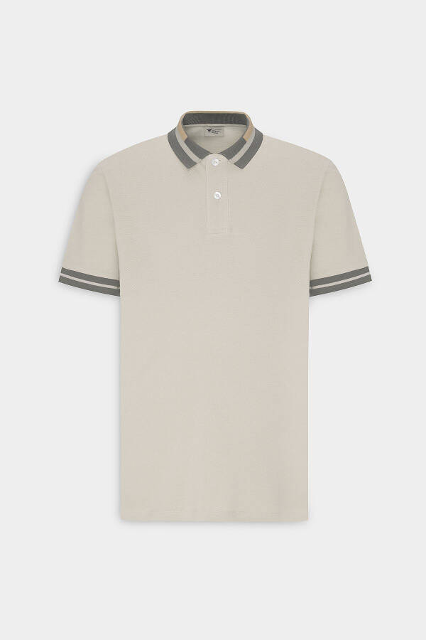 Men's Beige Slim Fit Narrow Cut 100% Cotton Non-Iron Polo Neck T-Shirt - 8