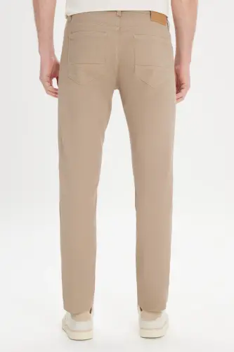Men's Beige Slim Fit Narrow Cut 5 Pocket Textured Flexible Trousers-Beige - 7