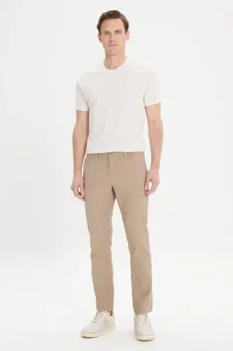 Men's Beige Slim Fit Narrow Cut 5 Pocket Textured Flexible Trousers-Beige - ALTINYILDIZ CLASSICS (1)