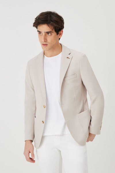 Men's Beige Slim Fit Narrow Cut Single-Breasted Casual Blazer Jacket - 2