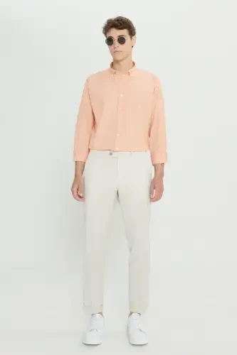 Men's Beige Slim Fit Narrow Cut Wrinkle-Resistant Fabric Waffle Pattern Elastic Waist Trousers - AC&CO / ALTINYILDIZ CLASSICS (1)