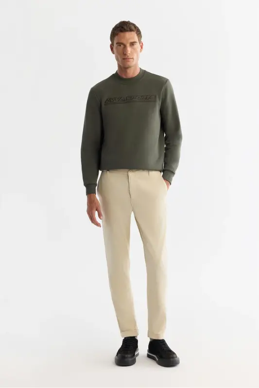 Men's Beige Slim Fit Side Elastic Soft Touch Trousers - AVVA