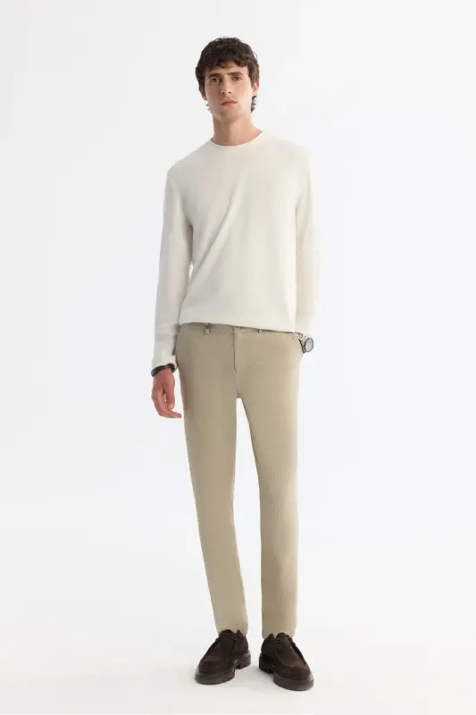 Men's Beige Slim Fit Side Pocket Textured Bi-stretch - 1