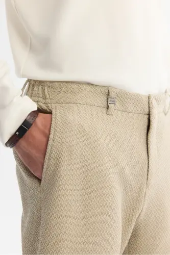 Men's Beige Slim Fit Side Pocket Textured Bi-stretch - 4