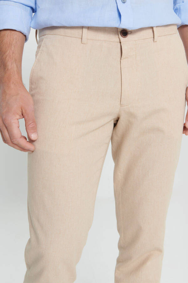 Men's Beige Slim Fit Slim Fit %100 Cotton Side Pocket - 4