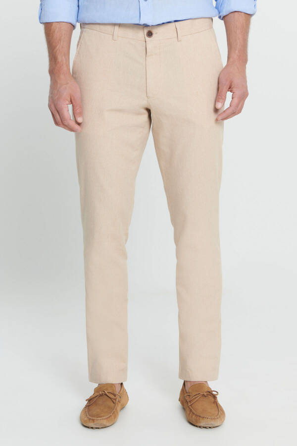 Men's Beige Slim Fit Slim Fit %100 Cotton Side Pocket - 1