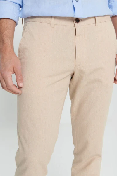 Men's Beige Slim Fit Slim Fit %100 Cotton Side Pocket - 4