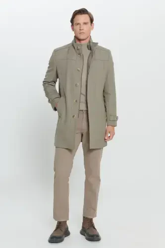Men's Beige Standard Fit Regular Fit Stand-Up Collar Wool Patterned Coat-Beige - ALTINYILDIZ CLASSICS (1)