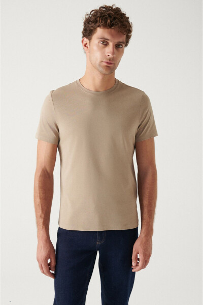 Men's Beige T-shirt 100% Cotton Breathable Crew Neck Regular Fit E001000 - 7