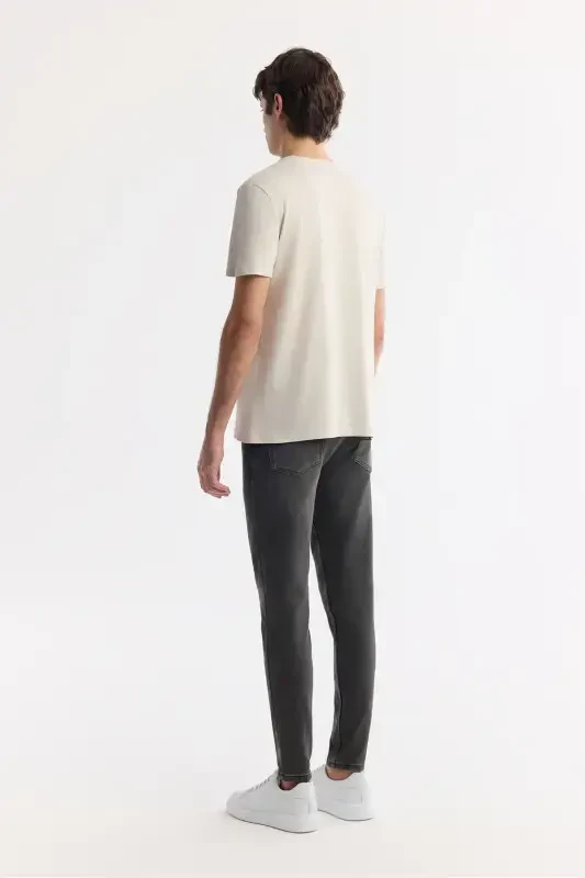 Men's Beige T-shirt Ultrasoft Crew Neck Plain Regular Fit Modal B001171 - 4