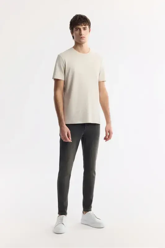 Men's Beige T-shirt Ultrasoft Crew Neck Plain Regular Fit Modal B001171 - 6