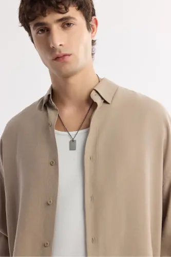 Men's Beige Under-Buttoned Brit Collar Modal Blend Comfort - AVVA (1)
