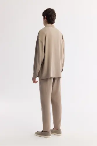 Men's Beige Under-Buttoned Brit Collar Modal Blend Comfort - 4