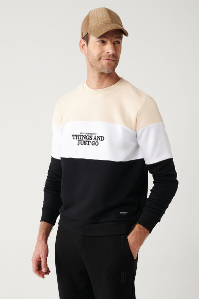 Men's Beige-White-Black Sweatshirt - 8