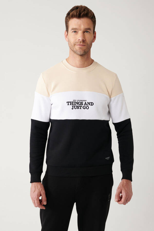 Men's Beige-White-Black Sweatshirt - 10