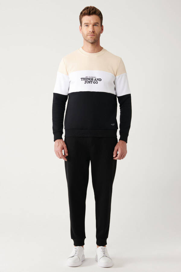 Men's Beige-White-Black Sweatshirt - 14