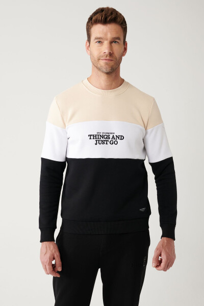 Men's Beige-White-Black Sweatshirt - 3