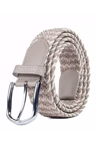 Men's Belt 3.50 Cm Braided Elastic Stretch-CREAM PATTERNED - 3