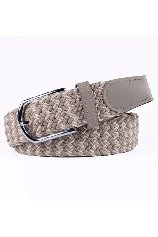 Men's Belt 3.50 Cm Braided Elastic Stretch-CREAM PATTERNED - 7