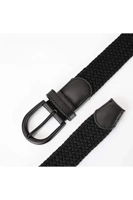 Men's Belt Black Braided Elastic Stretch Feature-Black - 1