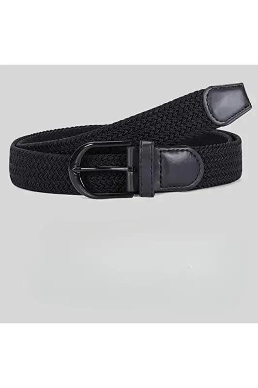 Men's Belt Black Braided Elastic Stretch Feature-Black - 2