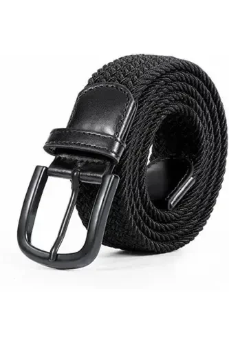 Men's Belt Black Braided Elastic Stretch Feature-Black - 3
