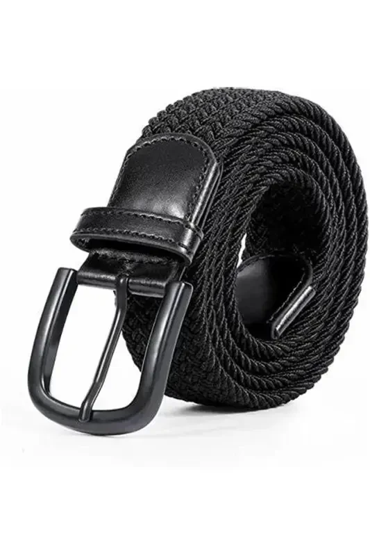 Men's Belt Black Braided Elastic Stretch Feature-Black - 3