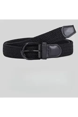 Men's Belt Black Braided Elastic Stretch Feature-Black - 4