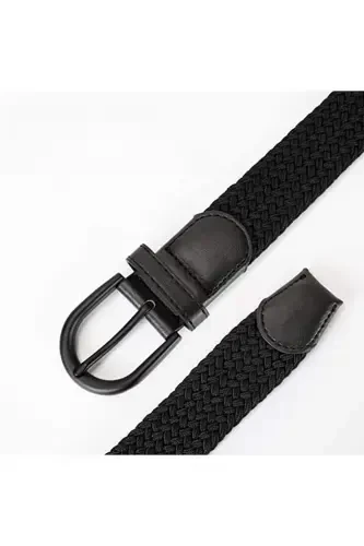 Men's Belt Black Braided Elastic Stretch Feature-Black - 5