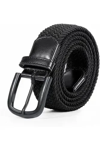 Men's Belt Black Braided Elastic Stretch Feature-Black - 6
