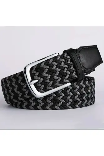 Men's Belt Braided Elastic Stretchable-BLACK GRAY - 4