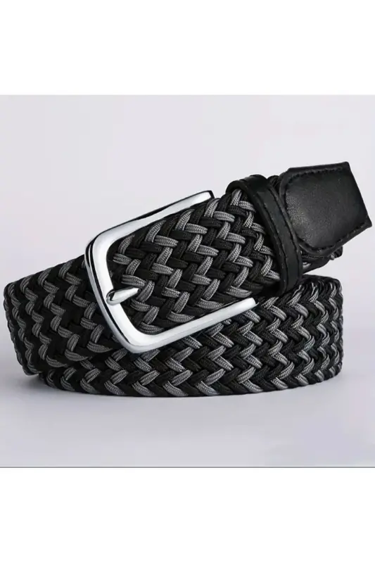 Men's Belt Braided Elastic Stretchable-BLACK GRAY - 4