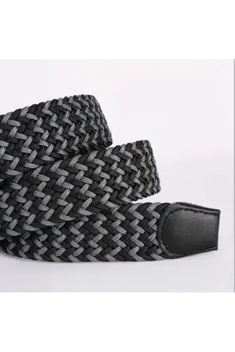 Men's Belt Braided Elastic Stretchable-BLACK GRAY - 5