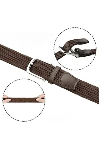 Men's Belt Braided Elastic Stretchable-Brown 