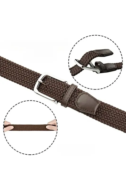 Men's Belt Braided Elastic Stretchable-Brown - DERIBOND