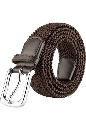 Men's Belt Braided Elastic Stretchable-Brown - 3
