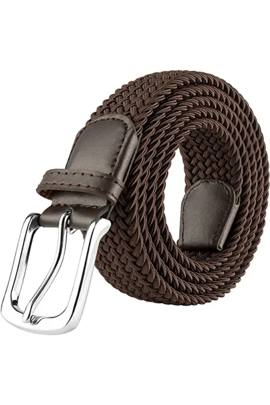 Men's Belt Braided Elastic Stretchable-Brown - 3