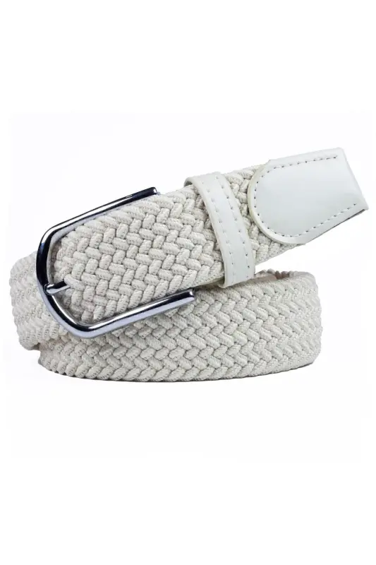 Men's Belt Braided Elastic Stretchable-CREAM - 3