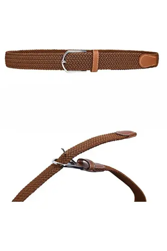 Men's Belt Tan 3.50 Cm Braided Elastic Stretch Feature-Brick Red - 3