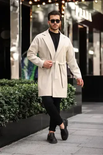 Men's Belted Oversize Comfort Fit Wool Coat-beige - 4