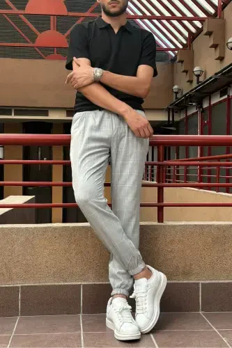 Men's Belted Plaid, Stretch Fabric, Pleated Detail, Jogger Pants 24INP199K - 1